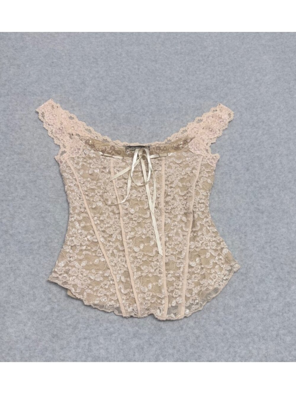 Anthropologie Ann Ferriday Lace Corset Tank Top Beige Medium